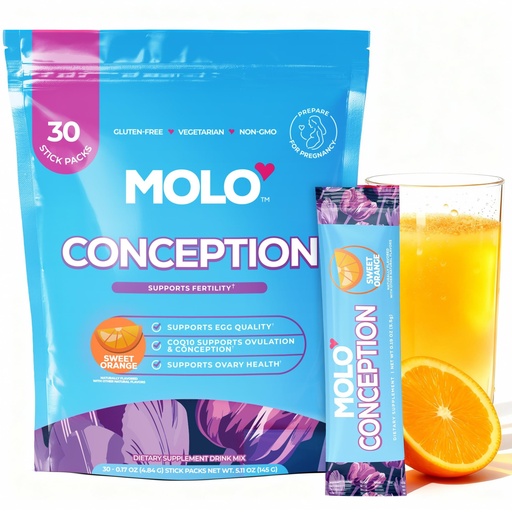 [BRSREBL2CIGQGFLJ] MOLO Conception Fertility Supplement for Women- Supports Ovulation Egg Quality and Ovarian Health, CoQ10 Iodine Selenium Taurine Blend- 30 Stick Packs Sweet Orange- Non GMO Gluten Free Vegetarian