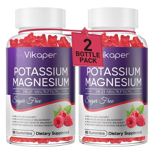 [BRSREZAEBEOQEHLU] Potassium Magnesium Gummies 1200 mg for Adults Sugar-Free High Absorption Magnesium Glycinate Supplement,Supports Leg Cramps,Muscle,Heart Health,Non-GMO Magnesium Gummy Raspberry Flavor 180 Count