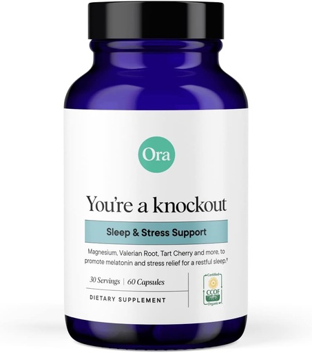 [BRSWYZT2CJ6GE3TZ] Ora Organic Natural Sleep Aid Supplement Stress Support Calming Herbal Blend with Melatonin from Tart Cherry - Includes Magnesium Citrate, Valerian Root, and Lemon Balm - 1 Month Supply, 60 Capsules