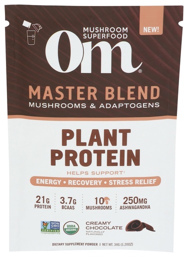 [BRSRMGD6DEAQ23TF] Om Mushroom Superfood, Protein Plant Based Master Blend Chocolate Single, 1.3 Ounce