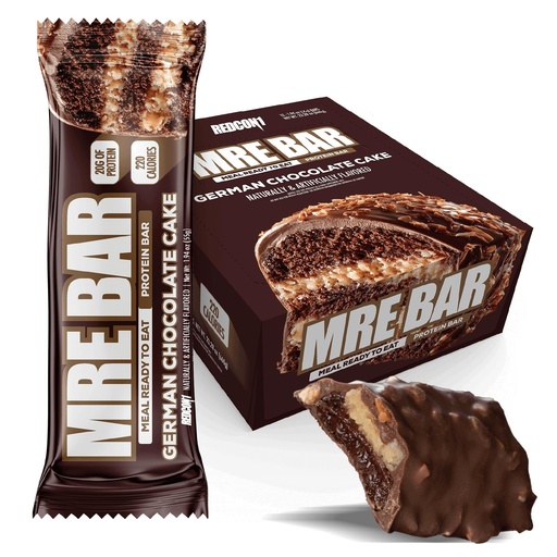 [BRSRGFAQOIFA42Q3] REDCON1 MRE German Chocolate Cake Protein Bars - 12 Count Snack Bars for Breakfast or Post-Workout