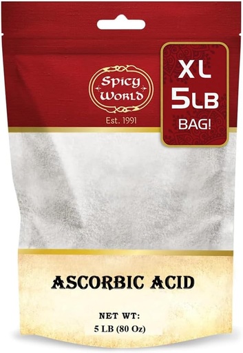 [BRSRMYACOEPAAEQ6] Spicy World Ascorbic Acid Vitamin C Powder 5 LB - Dietary Supplement, Pure VIT C Powder USP Bulk