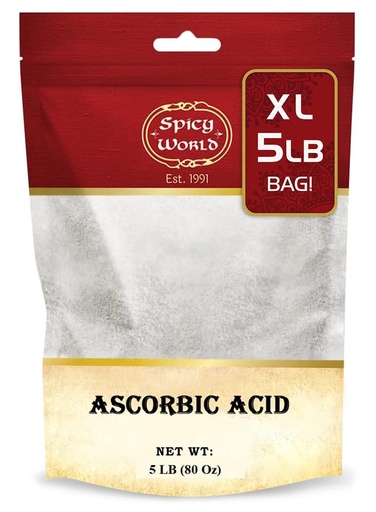 [BRSRMYACOEPAAEQ6] Spicy World Ascorbic Acid Vitamin C Powder 5 LB - Pure VIT C Powder, USP Bulk