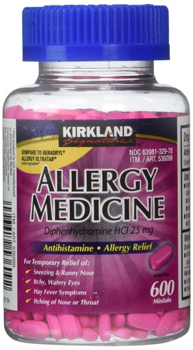 [BRSWIYQGC4EB4DLC] Kirkland Signature Allergy Medicine Diphenhydramine HCI 25 mg - 600 Minitabs