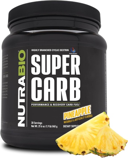 [BRSWGYITOACAO2AY] NutraBio Super Carb, Carbohydrate Powder with Cluster Dextrin & Electrolytes, Advanced Carb Supplement Powder for Workout Fuel, Performance, and Muscle Recovery, Cyclic Dextrin, Pineapple, 30 Sv