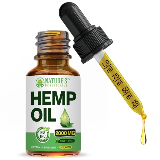 [BRSWGAQ3AV6GE3TZ] Nature's Beneficials Organic Hemp Oil Extract Drops, 2000mg - Omega Fatty Acids 3 6 9, Non-GMO Ultra-Pure CO2 Extracted