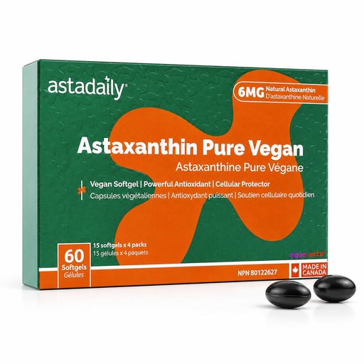 [BRSRGAL6AEIBQC3U] AstaDaily® Astaxanthin Pure | AlgaeAsta® Natural Astaxanthin 6mg | Vegan Friendly | 60 Softgels | Individually Sealed in Blister | Non-GMO, Gluten Free | Clean Formula | Made in Canada