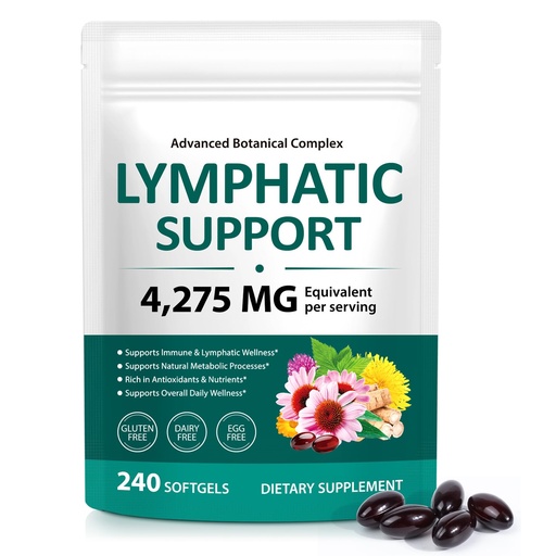 [BRSRGAATCQNRM23D] Lymphatic Drainage Supplements, Lymph System Support Supplement for Women & Men, Promotes Healthy Circulation & Fluid Balance, Natural Herbal Blends - 240 Softgels