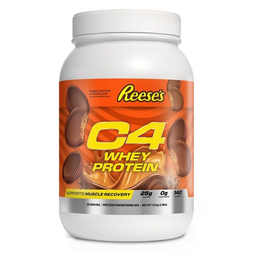 [BRSRAGALPIPQ2HY6] C4 Whey Protein Powder, Reese's Peanut Butter & Chocolate - 25g Protein, 0g Added Sugar, 140 Calories Per Serving, Supports Muscle Recovery, 28 Servings, Premium Whey for Post-Workout