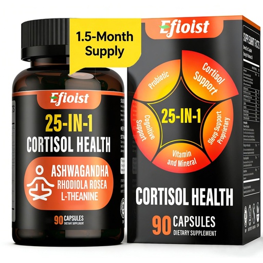 [BRSRYYL2OINAEADK] Cortisol Supplement for Women and Men, 25-in-1 Cortisol Reducer with Ashwagandha, Rhodiola Rosea, L-Theanine, Cortisol Manager for Mood, Focus, Sleep Support, 90 Capsules