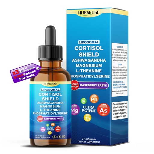 [BRSREYYPCQGWMF3F] Liposomal Cortisol Shield, Ashwagandha, Magnesium, Theanine, Phosphatidylserine, St Johns Wort Liquid Drops – Ultra Potent, Natural Taste – 2 FL OZ (60ml)