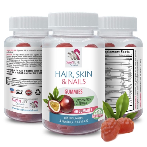[BRSROYL4BEBB4HTP] biotin vitamins for hair skin and nails - HAIR, SKIN & NAILS GUMMIES - Vitamins A, B, C, D, E, PABA, Collagen, Passion Fruit gummies, Strong Nails, Healthy Hair vitamins, 1 Bottle, 60 Gummies