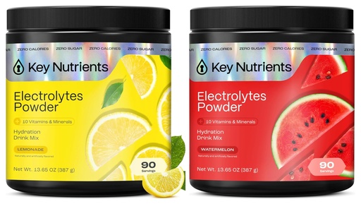 [BRSRYZQ6AUMWOEQZ] KEY NUTRIENTS Electrolytes Powder Bundle, Refreshing Lemonade 90 Servings Jar + Watermelon 90 Servings Jar, Sugar Free Hydration Drink Mix with Vitamins & Minerals, No Calories