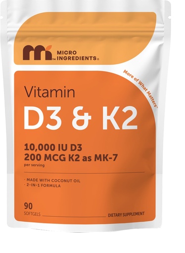 [BRSRGGA7OEIQM2DG] Micro Ingredients Vitamin D3 10,000 IU + K2 MK-7 200 mcg Per Serving, 90 Softgels | Extra Strength* 2-in-1 D3 K2 Supplement | Easy-to-Swallow Softgels Made with Coconut Oil | Non-GMO, Gluten Free
