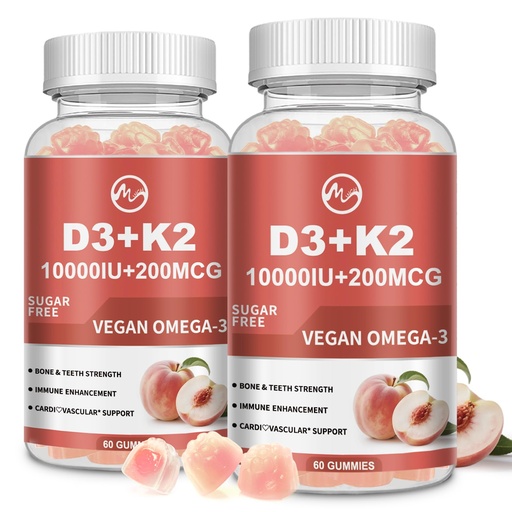 [BRSREGT6PN6RYGY2] M inch Vitamin D3 K2 Gummies, Vitamin D3 10000IU, K2 (MK-7) 200mcg, 6-in-1 Vitamina D3 Con K2 Supplement with Omega-3, Magnesium and Calcium for Bones, Teeth & Immune Support, Sugar Free, 2 Packs
