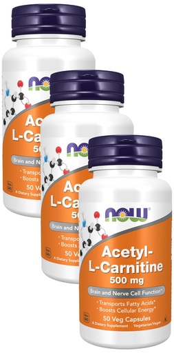[BRSRAEIBA4HQGALV] NOW Supplements, Acetyl-L Carnitine 500 mg, Amino Acid, Brain and Nerve Cell Function*, 50 Veg Capsules (Pack of 3)