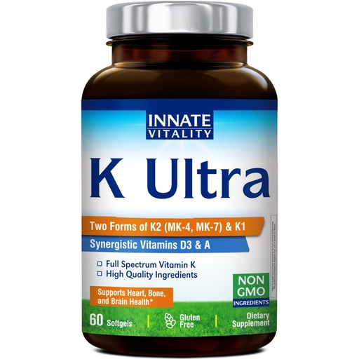 [BRSREHYQPMGQOADD] Innate Vitality K Ultra, K1 & K2 D3 Vitamin Supplement with Vitamin A, Vitamin D3 K2 5000 IU for Healthy Bones, Proper Calcium Metabolism, Full Spectrum, Non GMO, 60 Mini Softgels