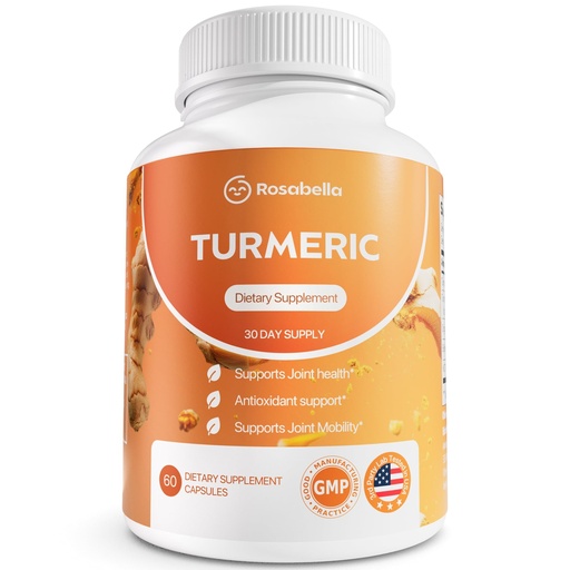 [BRSRGZAODMHBO3Q4] Rosabella Turmeric Curcumin Supplement – Organic Turmeric Supplement with BioPerine & Ginger, Turmeric Capsules for Joint Comfort, Mobility & Antioxidant Wellness – 60 Count (Pack of 1)