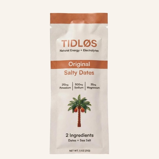 [BRSRYYL5CMCAOF3Z] TIDLOS 2-Ingredient Energy & Electrolyte Gel, 500mg Sodium, Made with Real Food, Date Syrup and Sea Salt, 23g Carbs, No Maltodextrin, 210mg Potassium, 35mg Magnesium, High Sodium, Salty Dates, 12 Pack