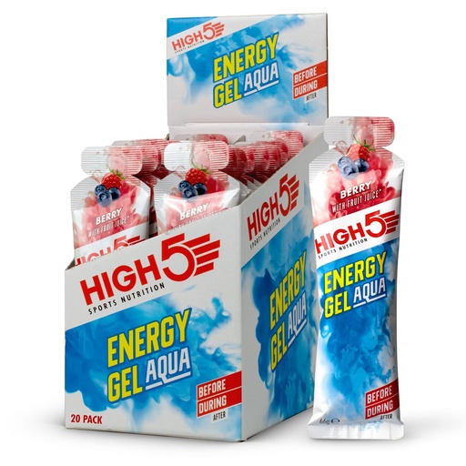 [BRSWGEIZOEMBOADB] HIGH5 Energy Gel Aqua Liquid Quick Release Energy On The Go from Natural Fruit Juice (20 x 66g Sachets) (Berry)