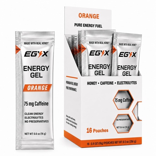 [BRSRGHYQBZ7QG2Q2] Honey-Based Energy Gel – 75mg Caffeine, Fast Clean Energy, Preservative-Free for Running, Workouts & Daily Use, 16 Pack (Orange)