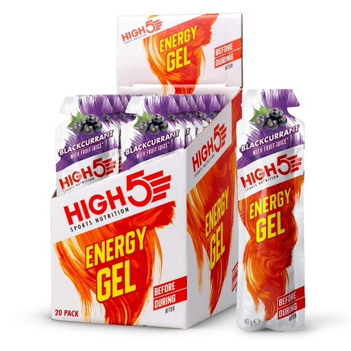 [BRSW2YANPMCRA33P] HIGH5 Energy Gels - Quick Release Sports Gels to Power Muscles for Top Performance - Natural Fruit Juice & Caffeine-Free - On The Go Energy Boost for Running, Cycling and More (Blackcurrant, 20 x 40g)