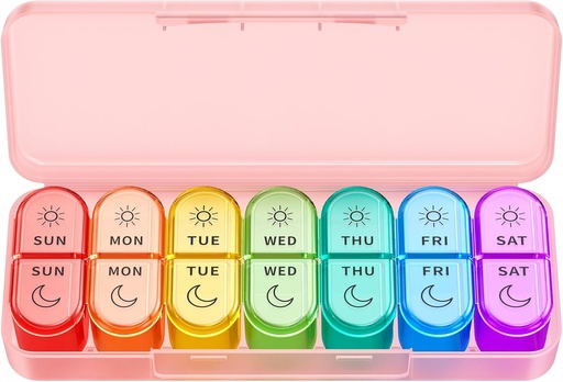 [BRSROHY5BNYB6AD4] Weekly Pill Organizer 2 Times a Day - AM PM Pill Organizer with 7 Daily Color-Coded Small Cases, Morning and Night Travel Pill Cases for Vitamins, Medicine, & Supplements