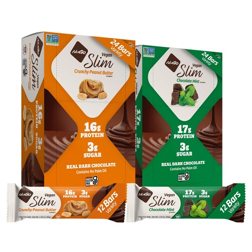[BRSWY2QODIAWAETO] NuGo Slim Vegan Variety - Crunchy Peanut Butter 12 bars & Chocolate Mint 12 bars, Low Net Carb, Keto Friendly, 16-17g Plant Based Protein, Gluten Free, 24 count