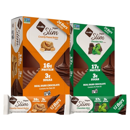 [BRSWY2QODIAWAETO] NuGo Slim Vegan Variety - Hrustljavo arašidovo maslo 12 barov & Čokoladno meto 12 barov, Nizko neto Carb, Keto prijazno, 16-17g Rastlinski osnovi beljakovine, Gluten brezplačno, 24 štev