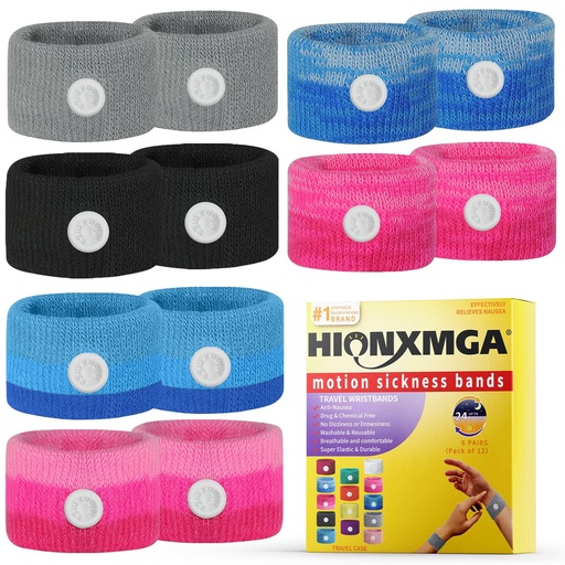 [BRSRMYACPN6QKCI7] HIONXMGA 6 Pairs Motion Sickness Bands – Natural Anti Nausea Acupressure Wristbands for Morning & Motion Sickness Relief – Ideal for Car, Cruise & Flight Travel – for Adults and Kids