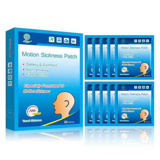 [BRSRMCY3PMBBEDLX] KONGDY 20 Counts Motion Sickness Patches for Cruise, Dizziness, Car Trips, Non Drowsy