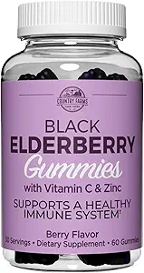 [BRSWYZIYCUBRGEL5] Country Farms Elderberry Gummies with Vitamin C and Zinc, Supports Healthy Immune System, Rich in Antioxidants, Triple Action Immune Blend, Berry Flavor, 60 Gummies, 30 Servings