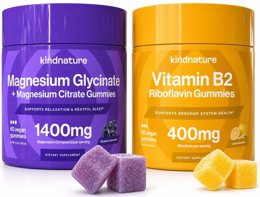 [BRSROEICOANBUHTU] kindnature Migraine Relief Power Duo: B2 & Magnesium Gummies Bundle