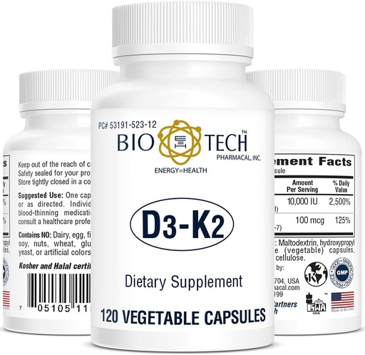 [BRSWKFQ4DIAQMEDY] Bio-Tech D3-K2 120 Vegcaps