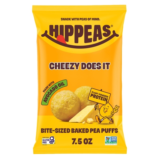 [BRSRGEATAQBRUE3D] Hippeas Pops Pea Protein Puffs, Cheezy Does It, 1 x 7.5 oz Bags, Baked Bite-Size Airy Snacks, 3g Plant Protein, Made with Avocado Oil, 50% Less Fat, Dairy & Gluten Free, Non-GMO, Top 9 Allergen Free