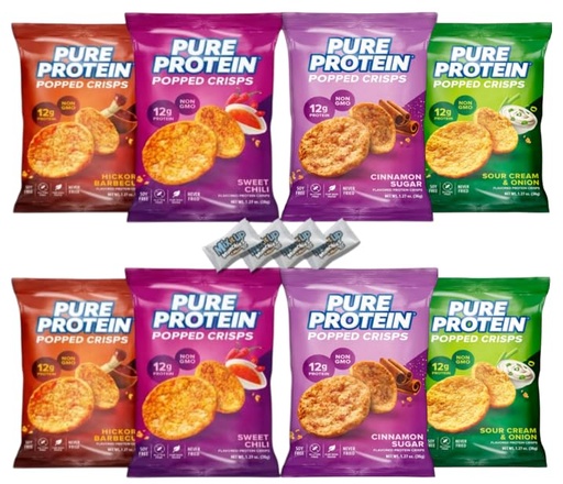[BRSREAY6DIMRQ3LV] Pure Protein Popped Crisps – 8-Pack Protein Chips Variety Pack 4 Flavors with 12g Protein + 4 MIMM Mints | Gluten Free Healthy Snacks for Adults | Bundled by Mix It Up Munchies | Healthy Gift Box