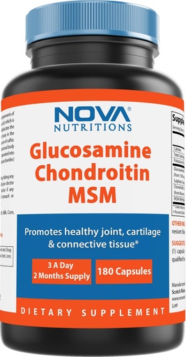 [BRSWYYD4A4ORY3A4] Nova Nutritions Triple Strength Glucosamine Chondroitin MSM 2600mg/Serving Capsules, Supports Healthy Joint, Cartilage and Connective Tissue - Promotes Joint Comfort & Flexibility 180 Count