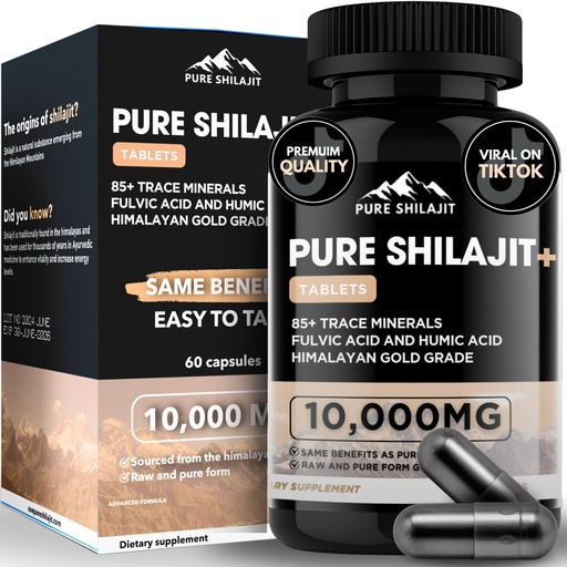 [BRSROHQBOEGWKH3H] Pure Shilajit Capsules, Maximum Potency Organic Pills with Trace Minerals for Energy & Immune Support, for Men & Women, Natural Supplement from Himalayan Resin, 60 Tablets