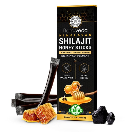 [BRSRAGA6BUDR62A4] Natruveda, Himalayan Shilajit Honey Sticks for Men & Women - 75%+ Fulvic Acid & Trace Minerals - Raw Honey, Saffron & Himalayan Shilajit Resin - 10 Sticks Pack