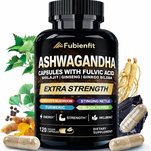 [BRSRAFAEPIOW2G36] Ashwagandha Supplements - Premium Himalayan Shilajit Capsules for Men - with Ginseng & Fulvic Acid for Men & Women - 120 Count