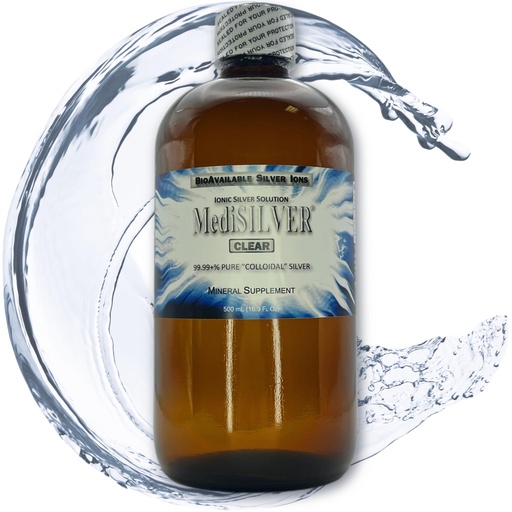 [BRSW2BI7OYBQEHY4] MediSILVER Clear True Free Ionic Colloidal Silver Dietary Supplement - 500 mL (16.9 Fl Oz) in Amber Glass Bottle