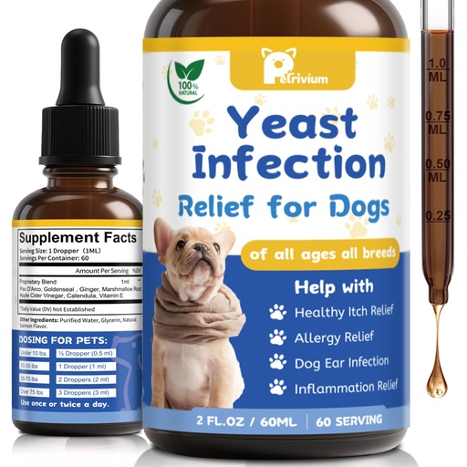[BRSRECYPBAFBG2Q7] Yeast Infection Treatment for Dog, Natural Dog Yeast Infection Relief for Itchy Skin & Ear - Allergy & Paw Itching, Soothes Irritation & Reduces Inflammation Herbal Dog Supplement Drops