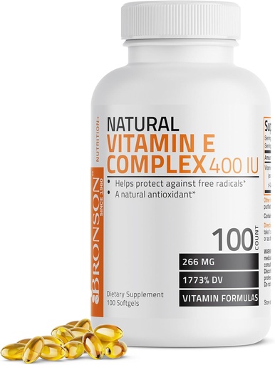 [BRSWIYT7DENQEALE] Bronson Natural Vitamin E Complex 400 I.U. Supplement (d-Alpha Tocopherol Plus d-Beta, d-Gamma, & d-Delta Tocopherols), Natural Antioxidant, 100 Softgels