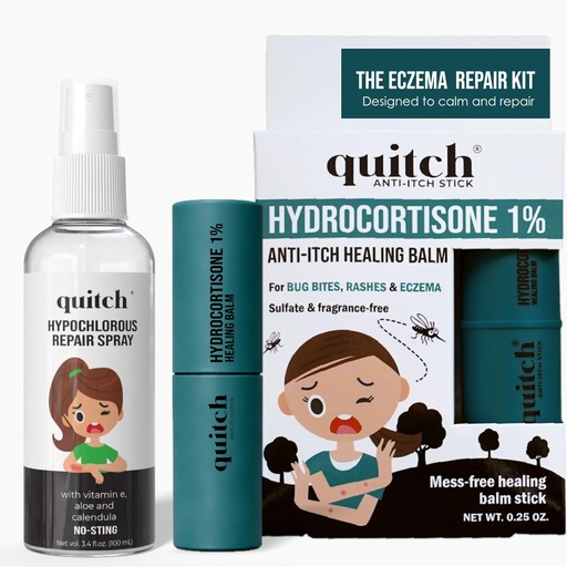 [BRSRGFI6OANROC35] quitch Eczema System, Hydrocortisone Healing Balm + Hypochlorous Repair Spray, Sensitive Skin, Gentle Eczema Cleanser and Repair Balm