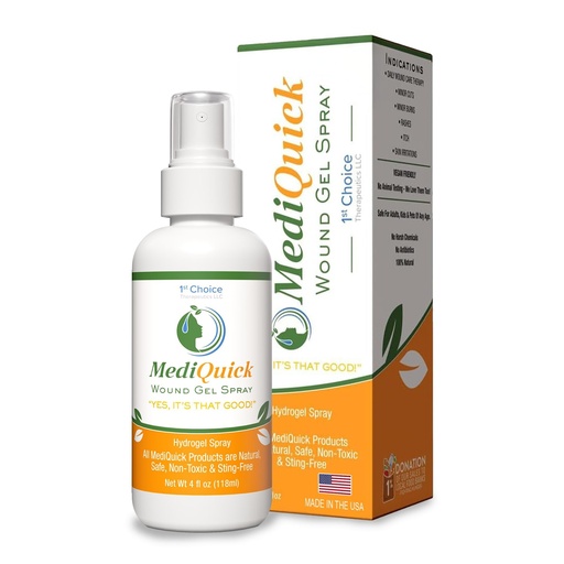 [BRSRMHA6AQJRACLP] MediQuick Skin & Wound Repair First Aid Spray Gel 4 Fl Oz - Antiseptic Spray for Burns & Cuts with 12 Hour Action - Helps Heal Acne Rash Eczema Itch Bites & More - Safe Wound Wash with No Sting