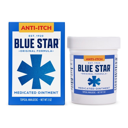 [BRSWIYQOAACQOHDI] Blue Star Anti-Itch Medicated Ointment, Fast-Acting Relief for Dry, Itchy Skin, Rashes, Ringworm, Dry Cracked Heels & More, Hydrocortisone-Free & Steroid-Free, 2 OZ