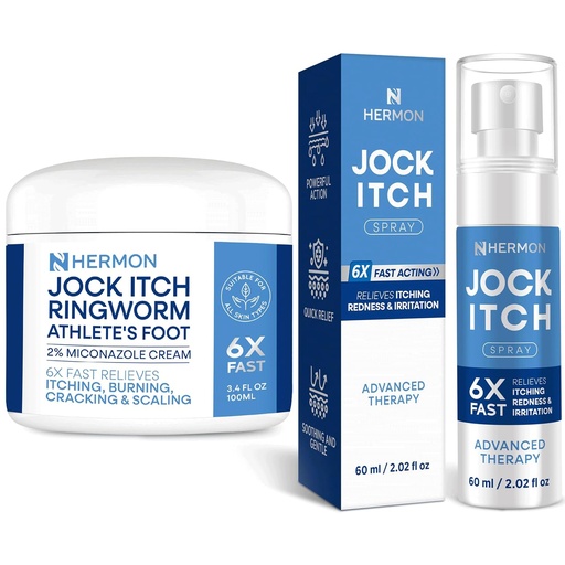 [BRSREZAQDIBQOCDG] Hermon Jock Itch Antifungal Cream & Spray Set: Ringworm Treatment for Humans, Psoriasis Treatment, Psoriasis Scalp Treatment, Ringworm Cream for Humans, Foot & Body Balm, Provides Soothing Relief
