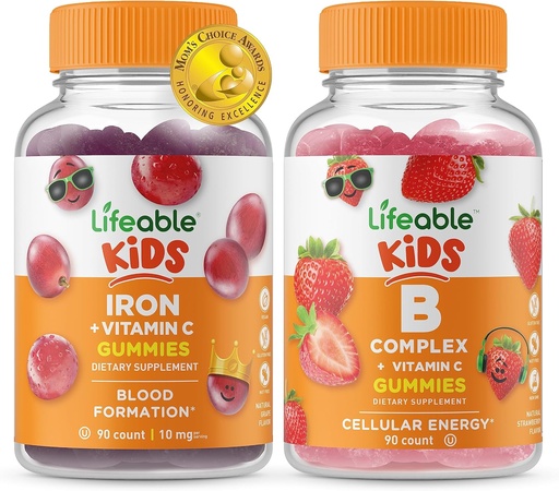 [BRSW2H33OAGWEYDZ] Lifeable Iron & Vitamin C Kids + B Complex Kids, Gummies Bundle - Great Tasting, Vitamin Supplement, Gluten Free, GMO Free, Chewable Gummy