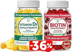 [BRSW2HALB4FBA3DD] Lunakai Biotin and Vitamin D3 Gummies Bundle - Hair Skin and Nails Growth Gummies with Vitamin C and E - Immunity, Bone and Mood Support Supplement - 30 Days Supply