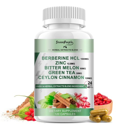 [BRSRAHQLCMNAM3DZ] GREENPEOPLE Berberine Supplement with Ceylon Cinnamon - 120 Count Berberine 1500mg Activates AMPK & GLP-1 Berberina HCL with Bitter Melon & Natural Herbs for Immune Support/Energy